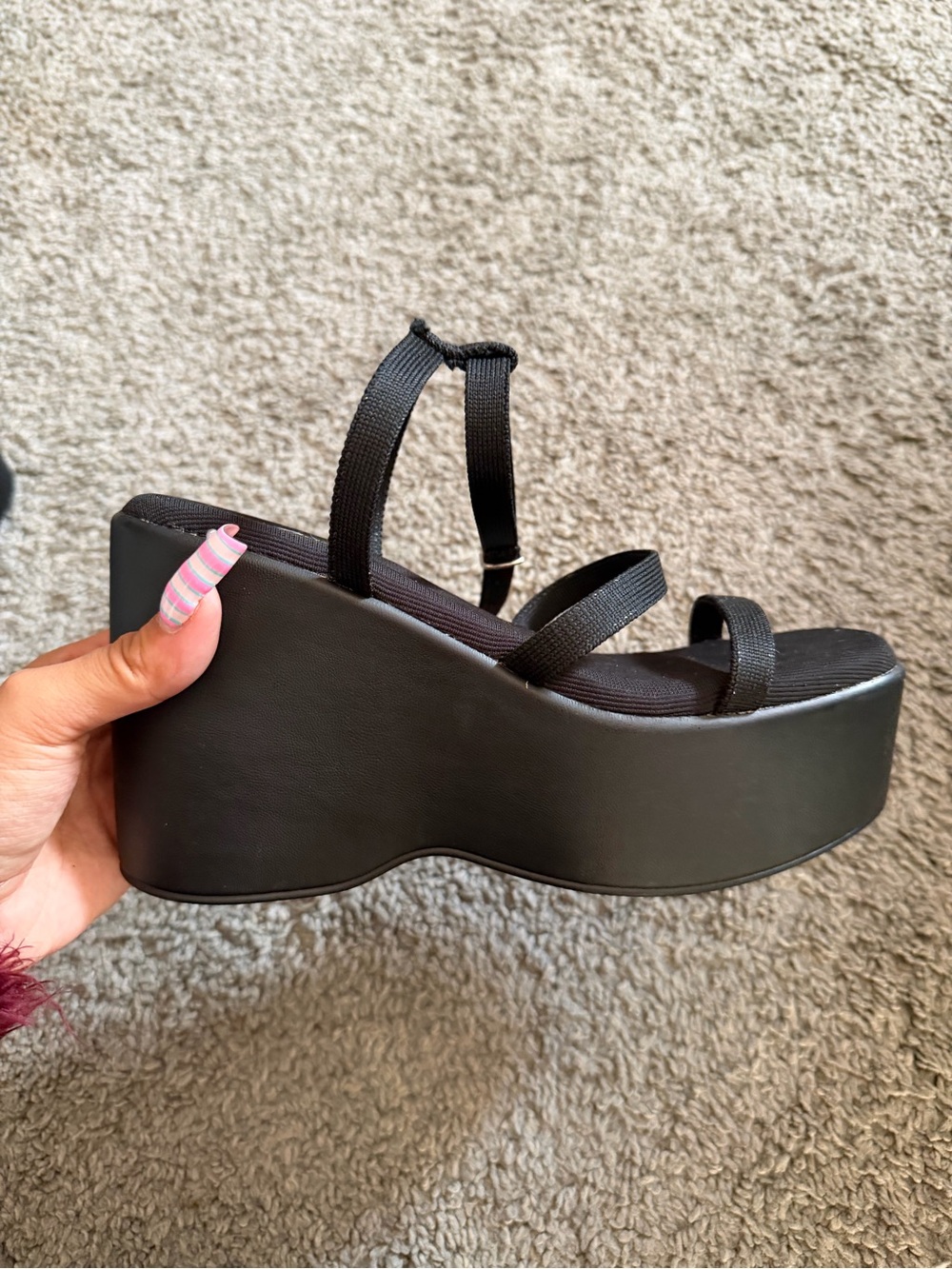 Forever 21 Black Platform Wedge Sandals with Strappy Upper